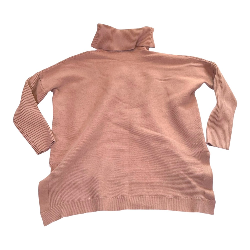 Women's Oversized‎ Turtleneck Sweater Ribbed Pink Knit Size L Minimalist Cozy
